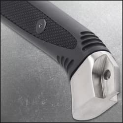 Textured TPR shrouds the handle for an ergonomic no-slip grip and the handle has an oversized polished steel pommel and guard