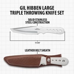 Large triple throwing knife set with leather sheath
