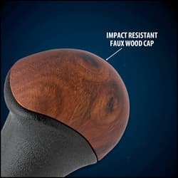 Impact-resistant faux wood cap on walking stick