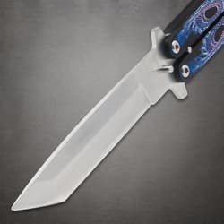 Close-up of butterfly knife blade and handle