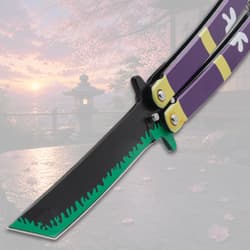 Detailed view of the knife's blade and handle