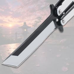 Close-up of butterfly knife blade tip