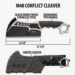 M48 Conflict Cleaver with measurements and sheath details