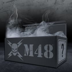 Black box with M48 logo and smoke