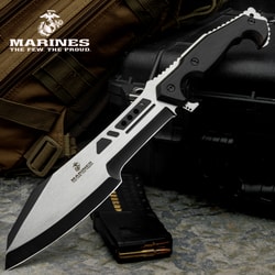 USMC Covert Ops Machete And Sheath - Stainless Steel Blade, Extended Tang, Pakkawood Handle Scales - Length 16"