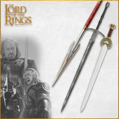 Collage of swords and characters from Lord of the Rings