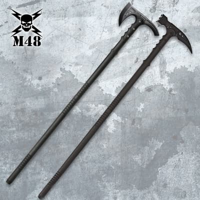 Two tactical axes on a textured background