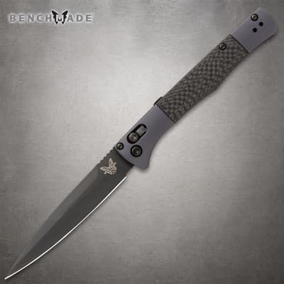 Sleek black folding knife with textured handle