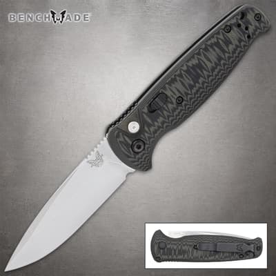 Benchmade knife with G10 handle and stainless steel blade