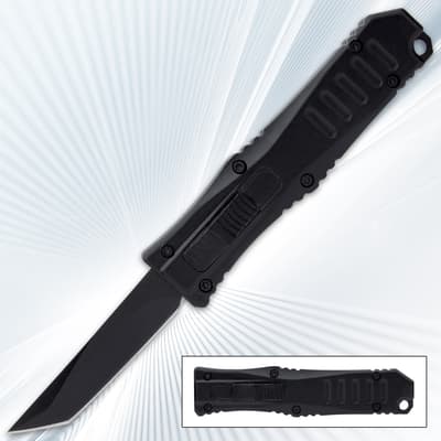 Black automatic knife with tanto blade