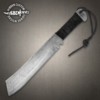 Large machete with a wrapped handle and engraved blade
