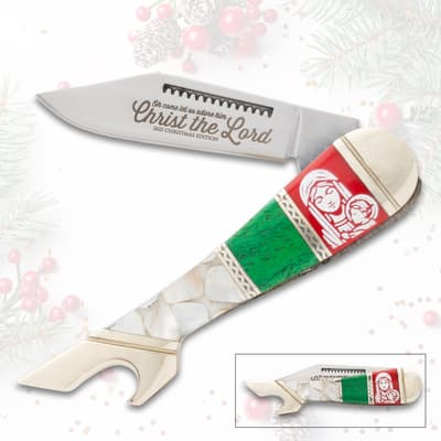 Decorative knife with Christmas theme and religious engraving