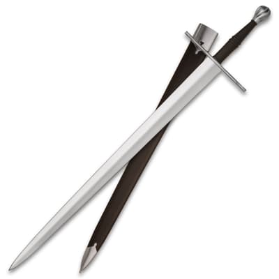 Sword with a leather-wrapped handle and scabbard