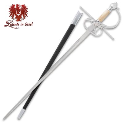 Medieval rapier with scabbard and ornate hilt