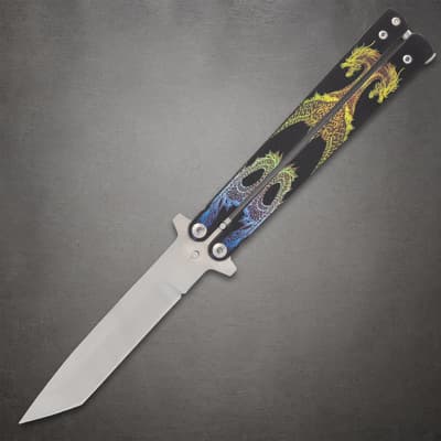 Twin Dragons Green And Yellow Butterfly Knife