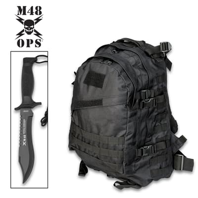 M48 OPS All Purpose Black Backpack With Free Tactical Knife