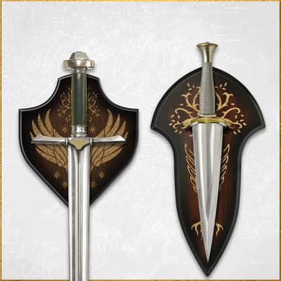 Sword and dagger mounted on decorative plaques