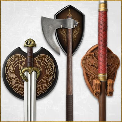 Decorative shields and weapons from Lord of the Rings