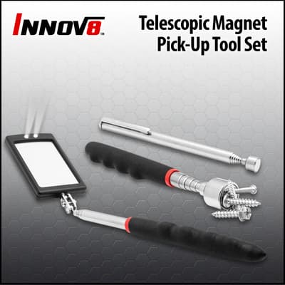 Telescopic magnet pick-up tool set with screws