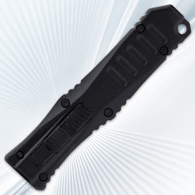 Closed black automatic knife handle
