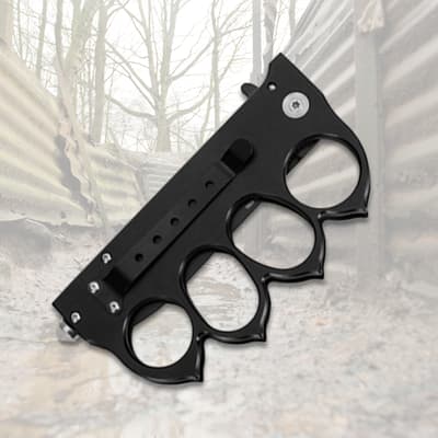 Black knuckle guard handle with pocket clip