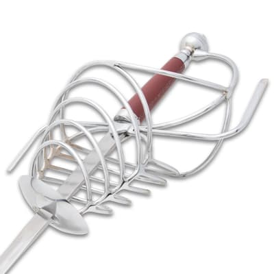 Close-up of rapier's intricate hilt design