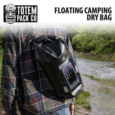Person carrying a Totem Pack Co floating camping dry bag