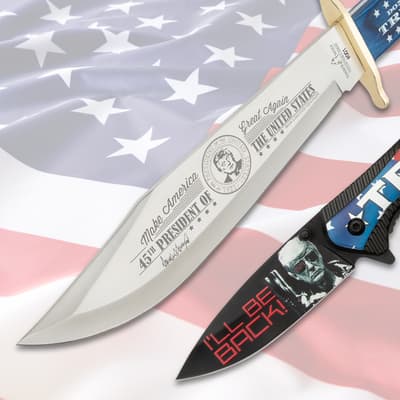 Two knives with inscriptions on American flag