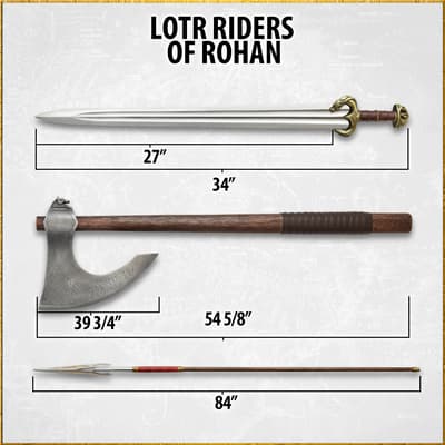 Dimensions of Riders of Rohan weapons displayed