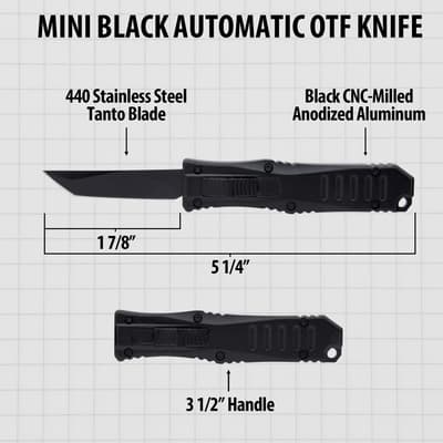 Diagram of mini black automatic OTF knife