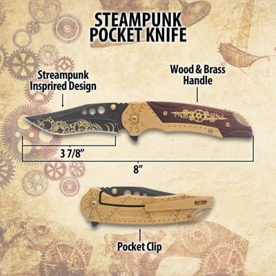 Diagram of steampunk pocket knife with dimensions