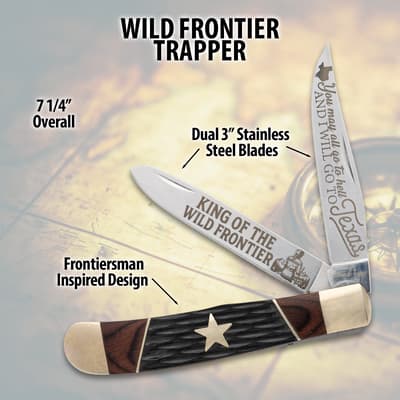 Wild Frontier Trapper knife with labeled features