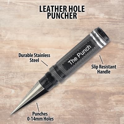Leather hole puncher with stainless steel tip and slip-resistant handle