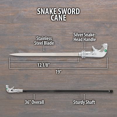Diagram of snake sword cane with measurements