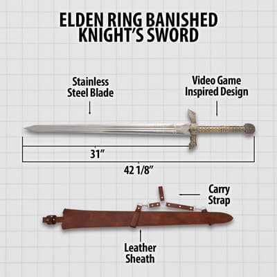 Diagram of sword with measurements and sheath
