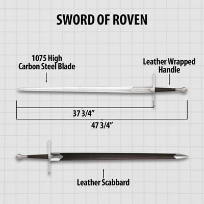 Diagram of Sword of Roven with dimensions