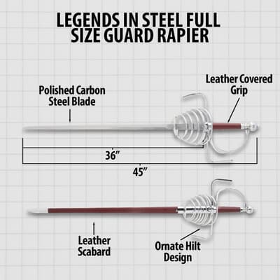 Diagram of full-size guard rapier with measurements