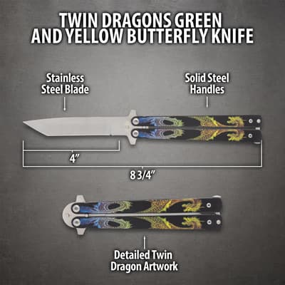 Twin Dragons Green And Yellow Butterfly Knife
