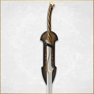 Sword mounted on a decorative wall display plaque
