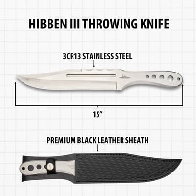 Hibben III throwing knife with leather sheath