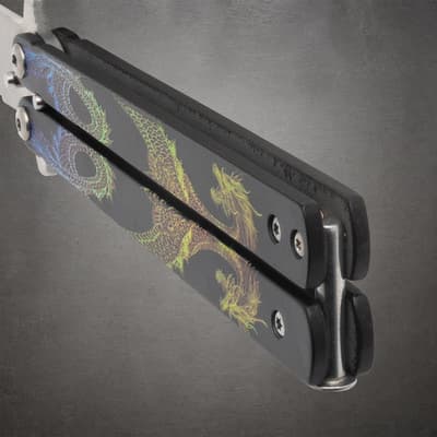 Twin Dragons Green And Yellow Butterfly Knife