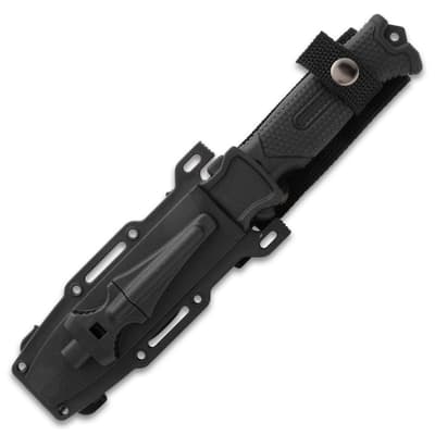 Black knife in a tactical sheath