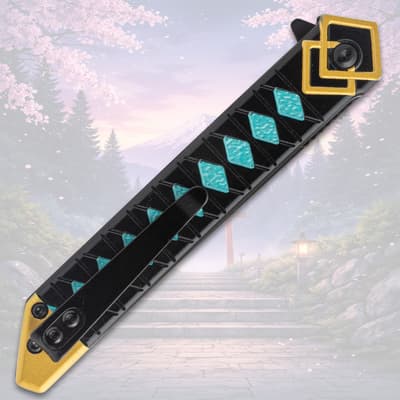 Knife handle with teal diamonds and pocket clip