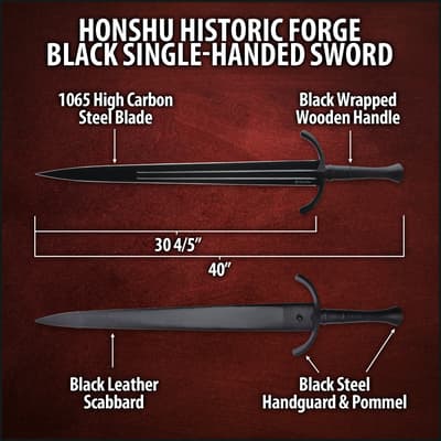 Diagram of Honshu black single-handed sword with dimensions
