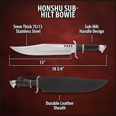 Diagram of Honshu Sub-Hilt Bowie knife with dimensions