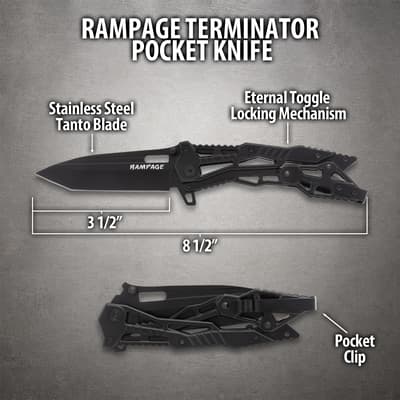 Diagram of Rampage Terminator pocket knife with labels