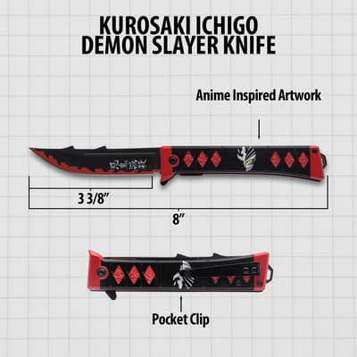 Anime-inspired knife with red and black design, 8 inches long