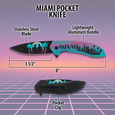Miami pocket knife with dimensions and features labeled