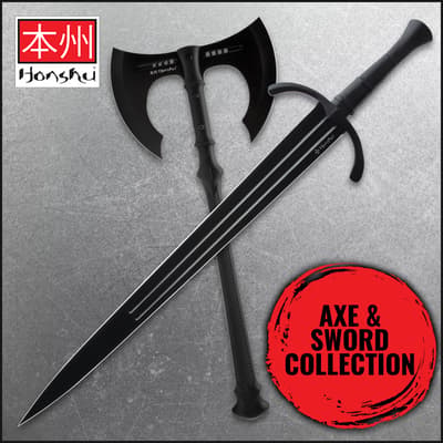 Black axe and sword collection with red label