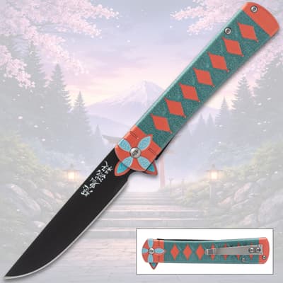 Colorful folding knife with floral design on handle